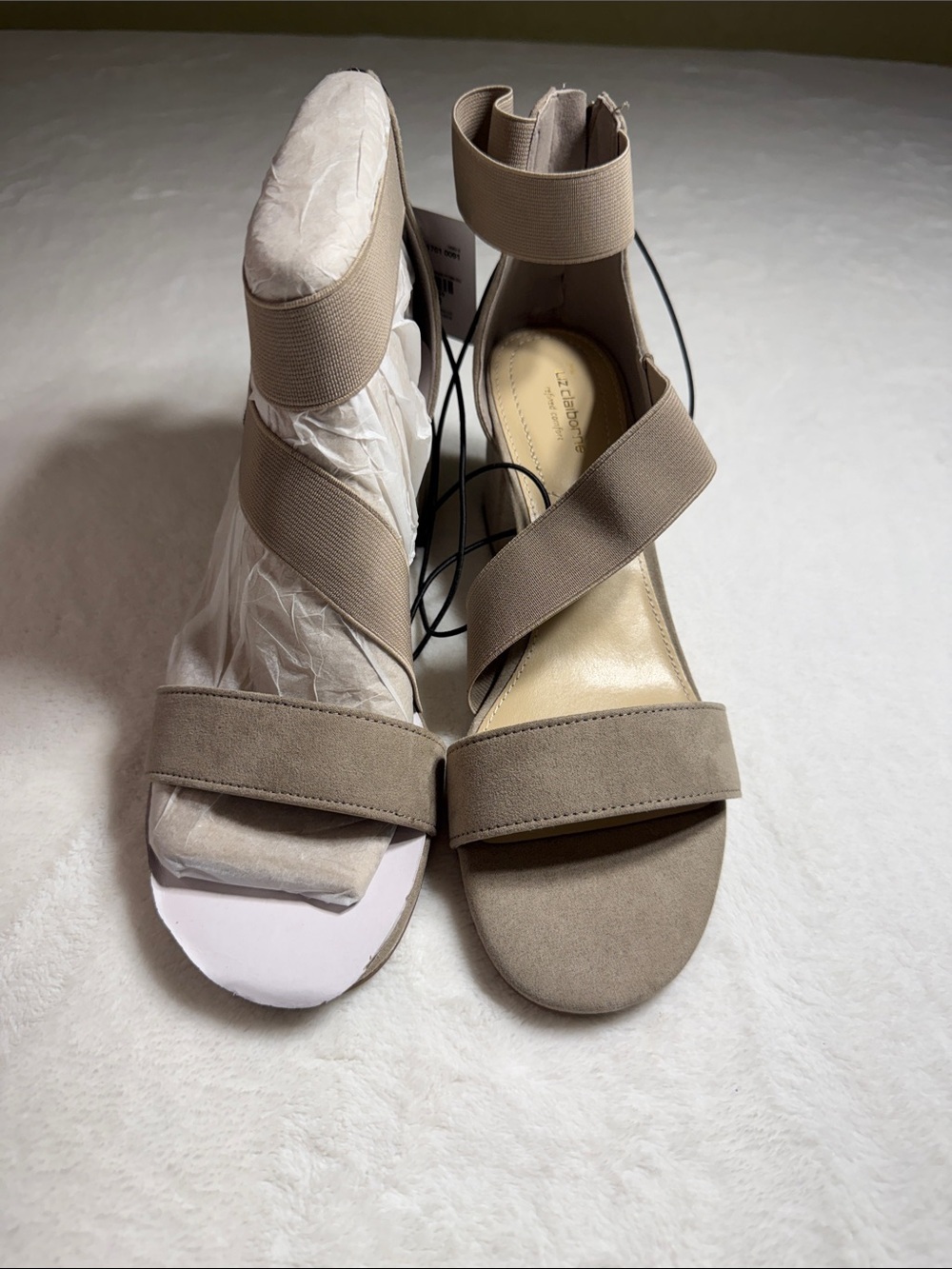 New Liz Claiborne Taupe Strappy Elastic Ankle Sandals